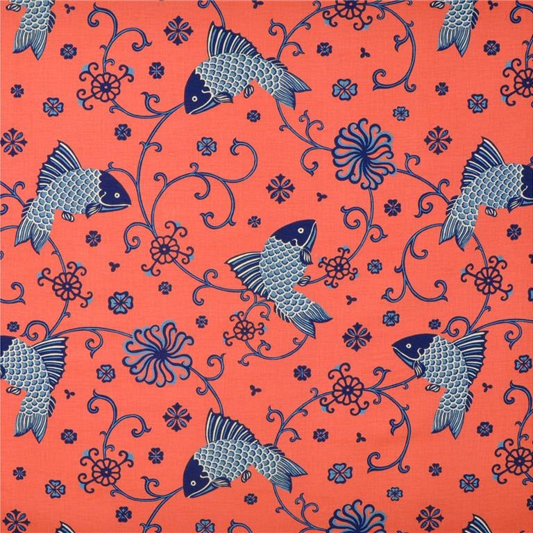 Lee Jofa Fabric 949104.LJ Oriental Fishes Indigo