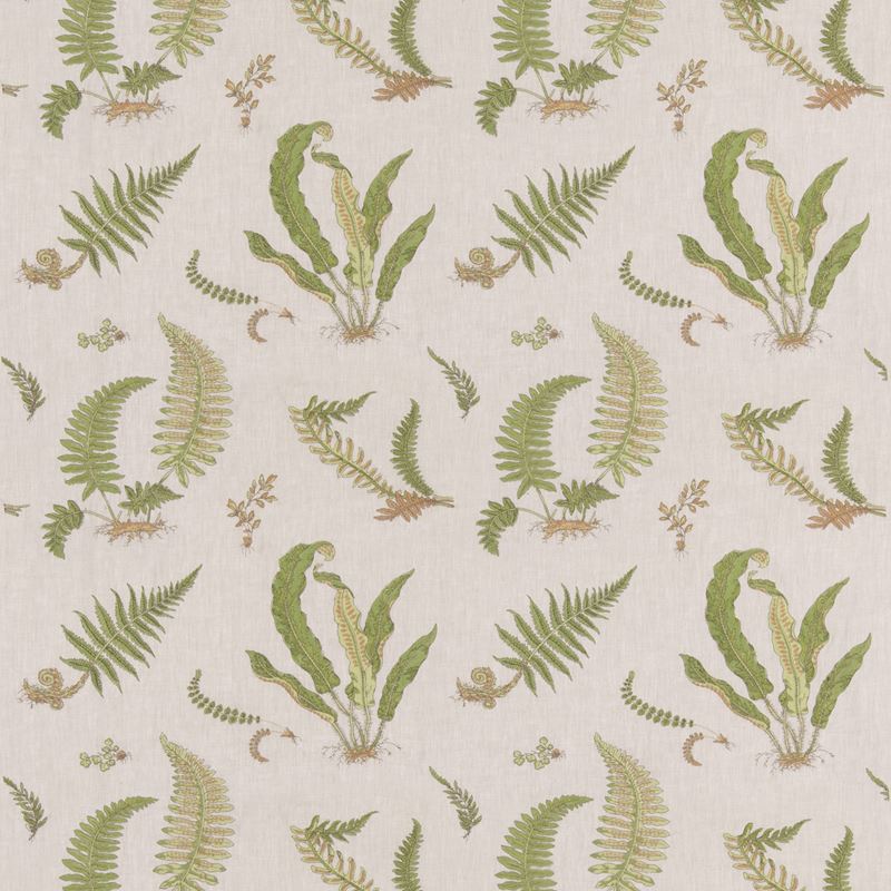 G P & J Baker Fabric BF10991.3 Ferns Embroidery Green/Natural