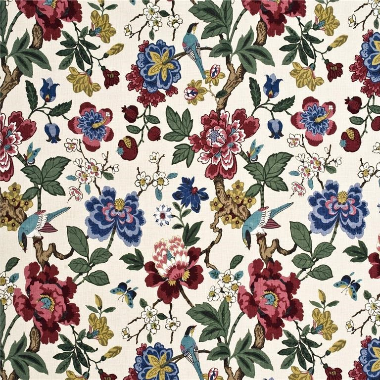 G P & J Baker Fabric BP10464.4 Persian Pomegranate Red/Indigo/Stone