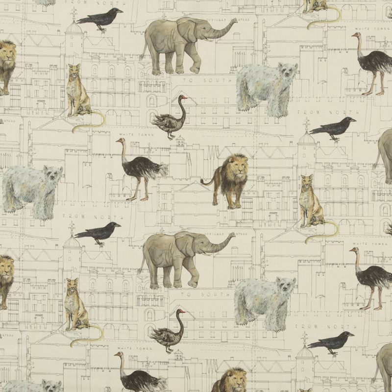 G P & J Baker Fabric BP10675.1 Royal Beasts Linen Ivory