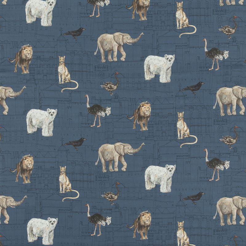 G P & J Baker Fabric BP10675.2 Royal Beasts Linen Sapphire