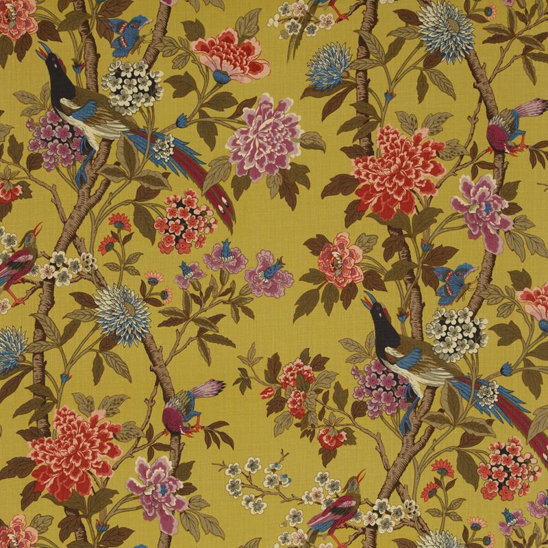 G P & J Baker Fabric BP10723.1 Hydrangea Bird Ochre