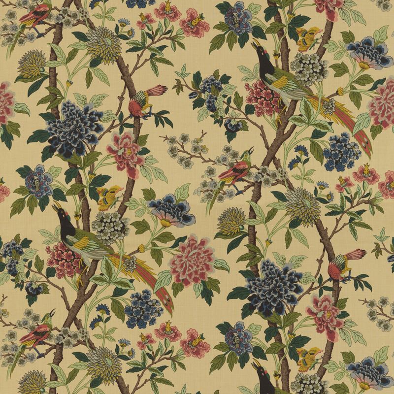 G P & J Baker Fabric BP10723.3 Hydrangea Bird Parchment