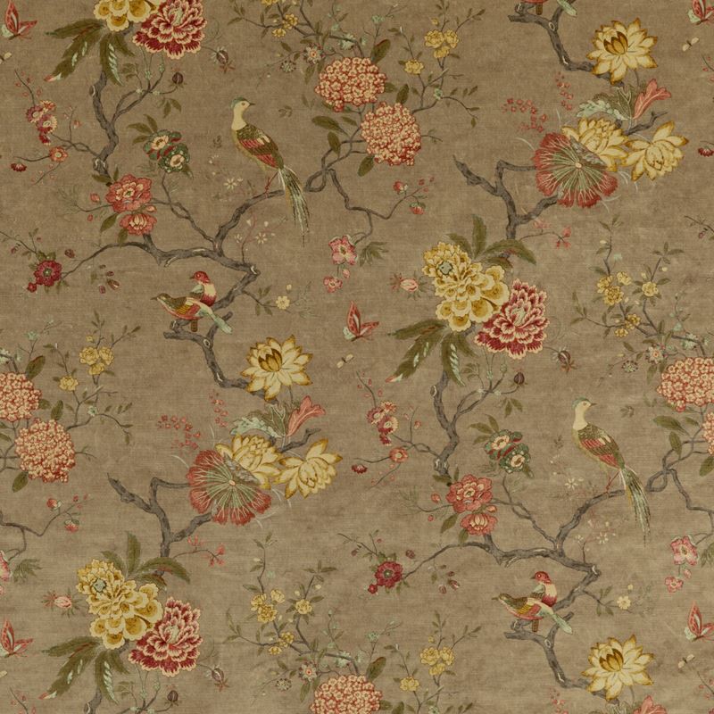 G P & J Baker Fabric BP10818.1 Oriental Bird Velvet Mole