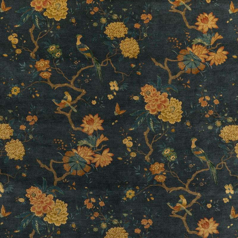 G P & J Baker Fabric BP10818.2 Oriental Bird Velvet Teal