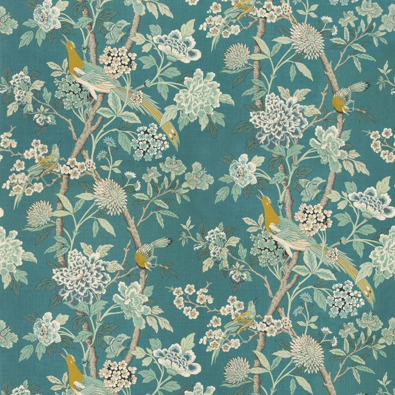 G P & J Baker Fabric BP10851.5 Hydrangea Bird (archive) Teal