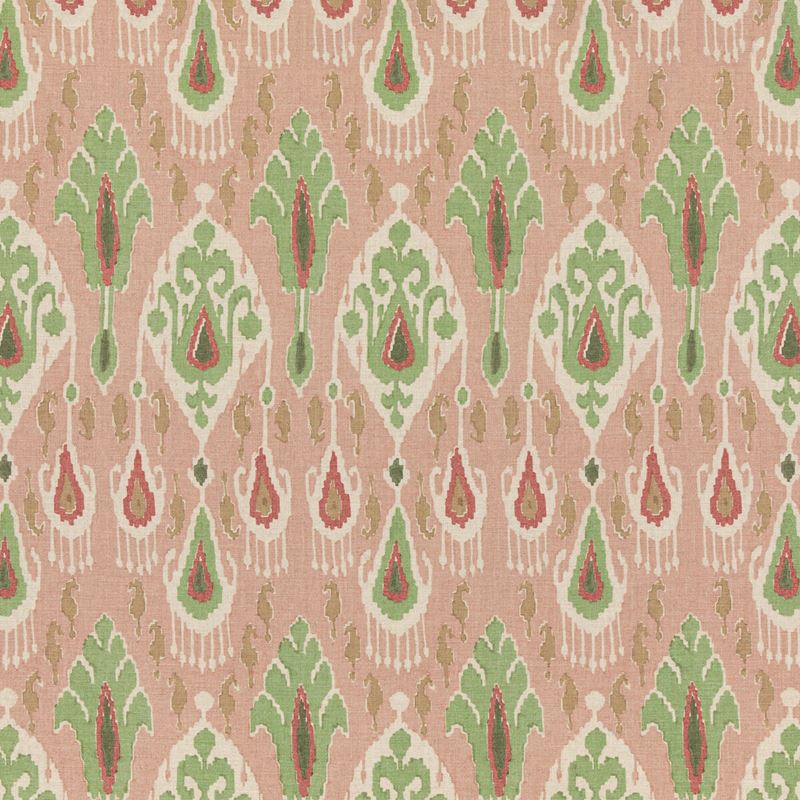 G P & J Baker Fabric BP10853.4 Ikat Bokhara Rose/Green