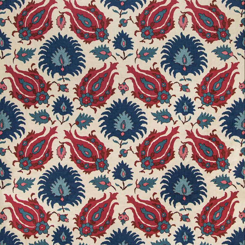 Brunschwig & Fils Fabric BR-700020.5019 Kashmiri Linen Print Navy/Berry