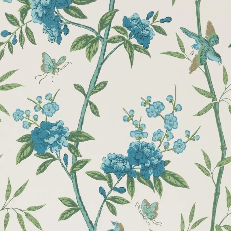 G P & J Baker Wallpaper BW45066.5 Peony & Blossom Indigo/Teal