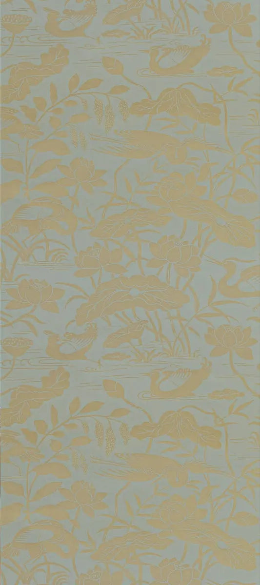 G P & J Baker Wallpaper BW45089.5 Heron & Lotus Flower Eucalyptus