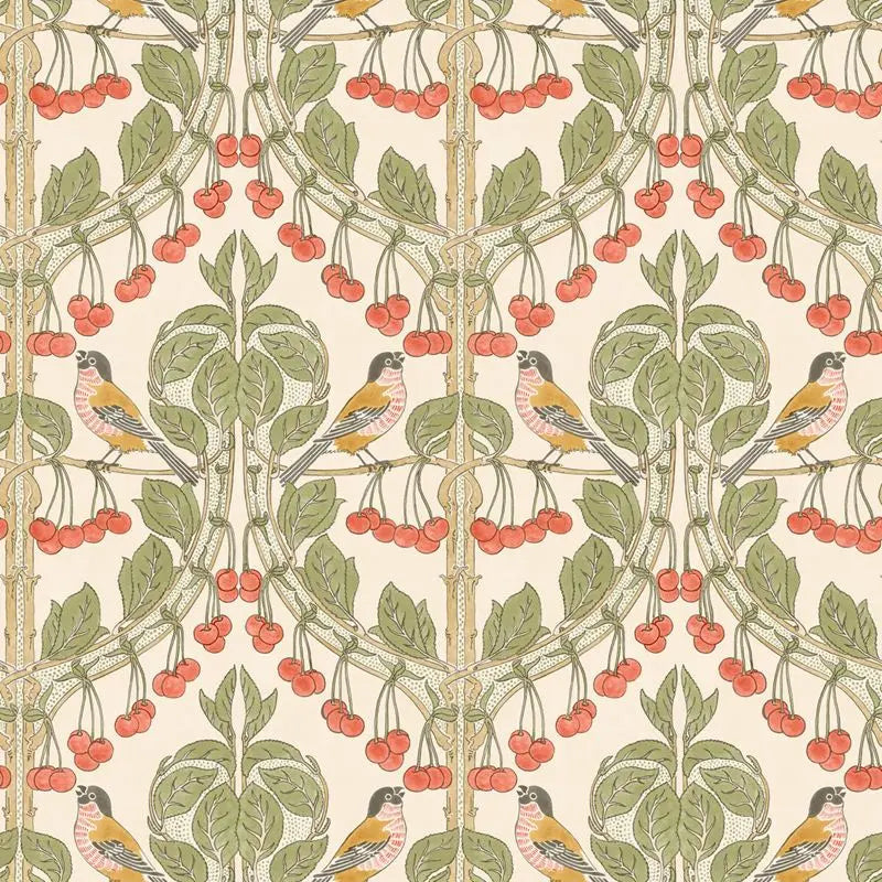 G P & J Baker Wallpaper BW45100.1 Birds & Cherries Red/Green