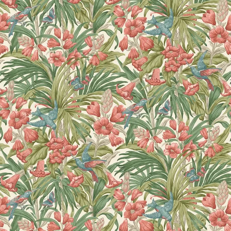 G P & J Baker Wallpaper BW45103.1 Trumpet Flowers Red/Green