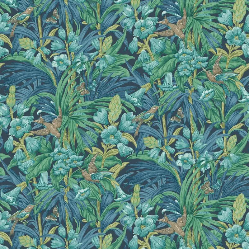 G P & J Baker Wallpaper BW45103.5 Trumpet Flowers Indigo/Teal