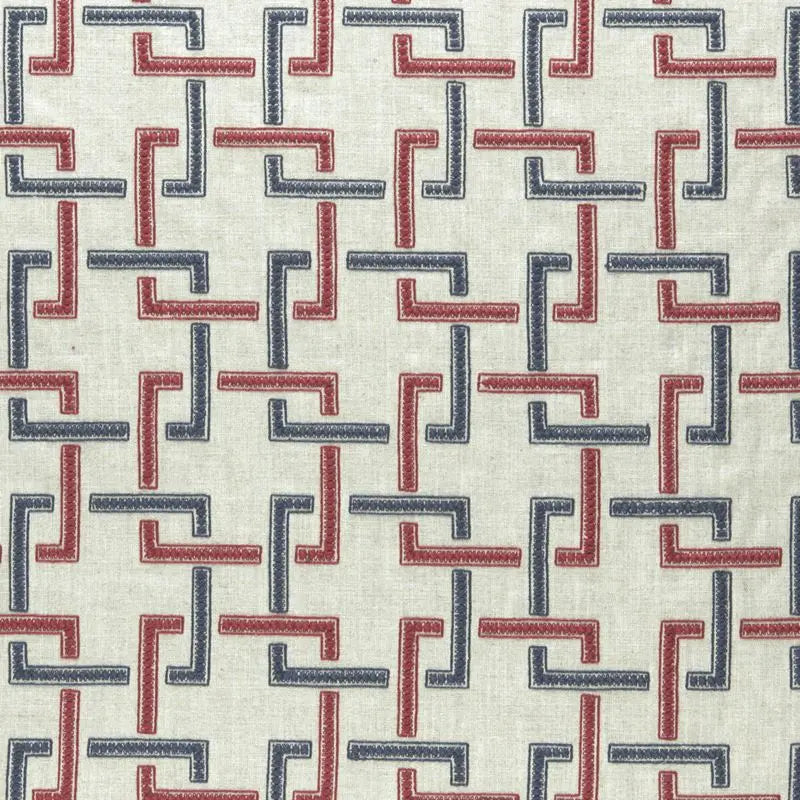 Clarke and Clarke Fabric F0960-3 Sekai Indigo/Red