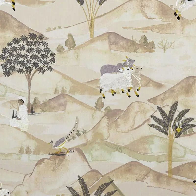 Clarke and Clarke Fabric F1371-2 Sahara Charcoal/Ochre