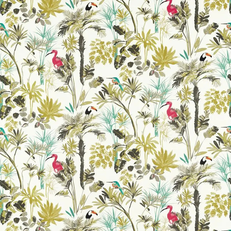 Clarke and Clarke Fabric F1518-1 Palm Charcoal/Citron