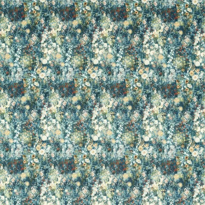 Clarke and Clarke Fabric F1539-2 Rosedene Denim/Spice