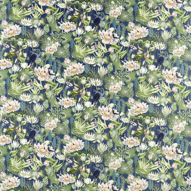 Clarke and Clarke Fabric F1591-2 Waterlily Velvet Midnight