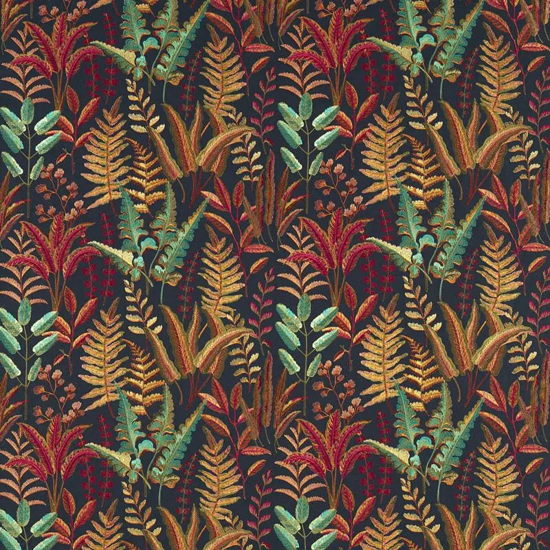 Clarke and Clarke Fabric F1654-3 Bracken Russet Aqua Emb