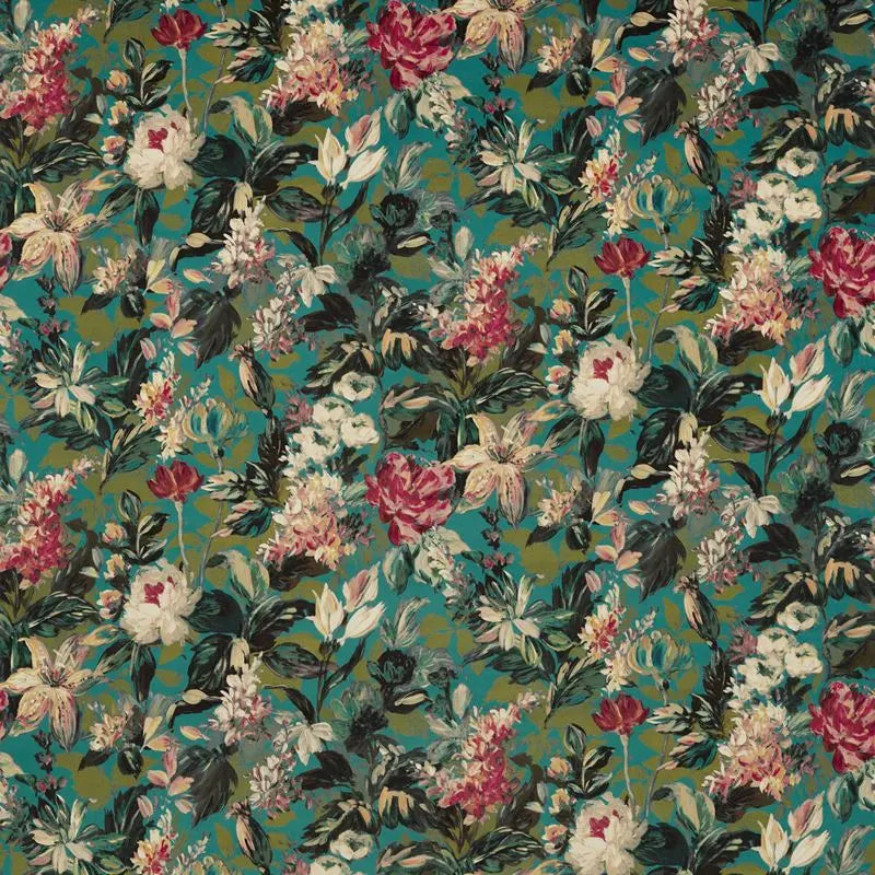 Clarke and Clarke Fabric F1656-1 Lilum Peacock Velvet