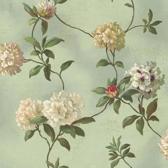 York HA1289 Green Book Rhododendrum/Script Wallpaper