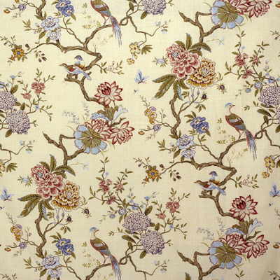 G P & J Baker Fabric ORIENTAL BIRD.RED/STO Oriental Bird Stone