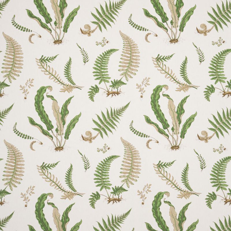 G P & J Baker Fabric R1324.01 Ferns Linen Stone/Green