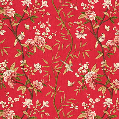 G P & J Baker Fabric R1368.1 Peony & Blossom Red/Moss