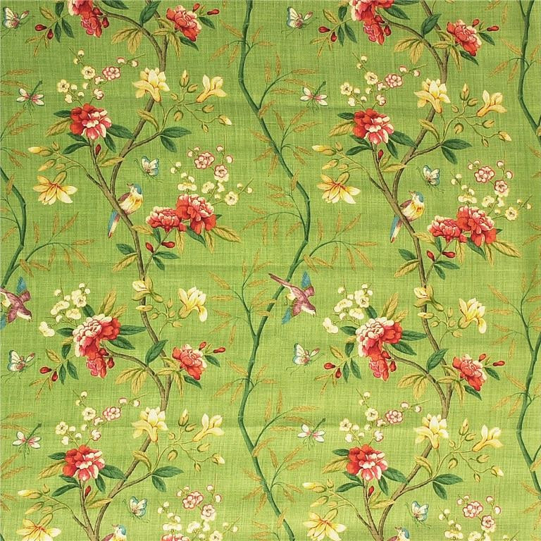 G P & J Baker Fabric R1368.6 Peony & Blossom Apple Green/Brick