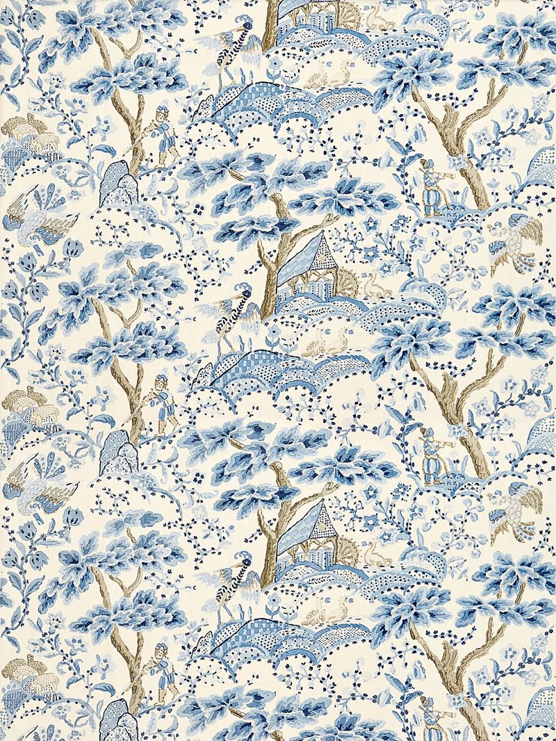 Scalamandre Fabric SC 000116590 Kelmescott Hand Block Print Porcelain