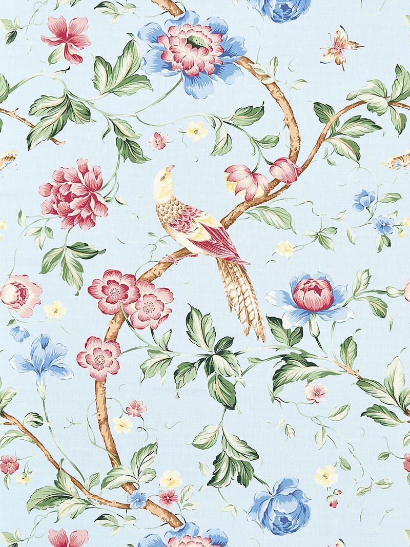 Scalamandre Fabric SC 000216300M Orienteaux Rose & Blue On Glacier Blue