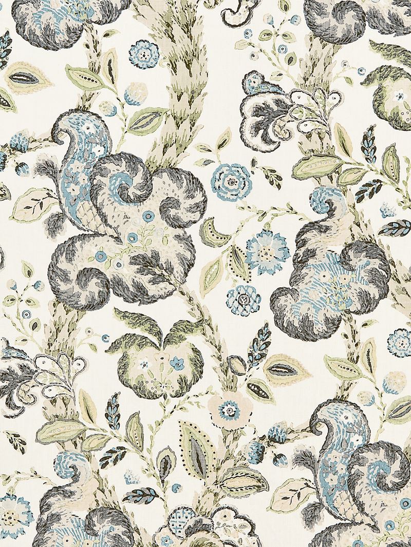 Scalamandre Fabric SC 000216603 Cumbria Hand Block Print Smoke On Ivory