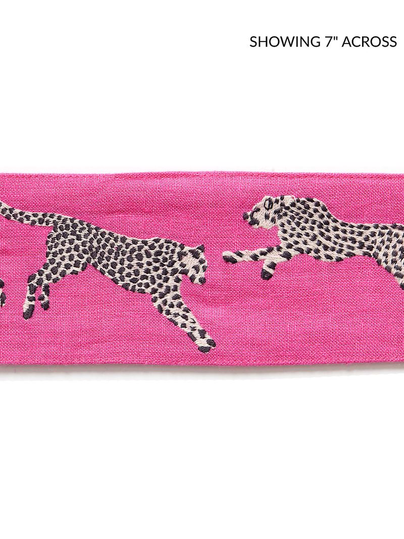 Scalamandre Fabric SC 0003T3331 Leaping Cheetah Embrdry Tape Bubblegum