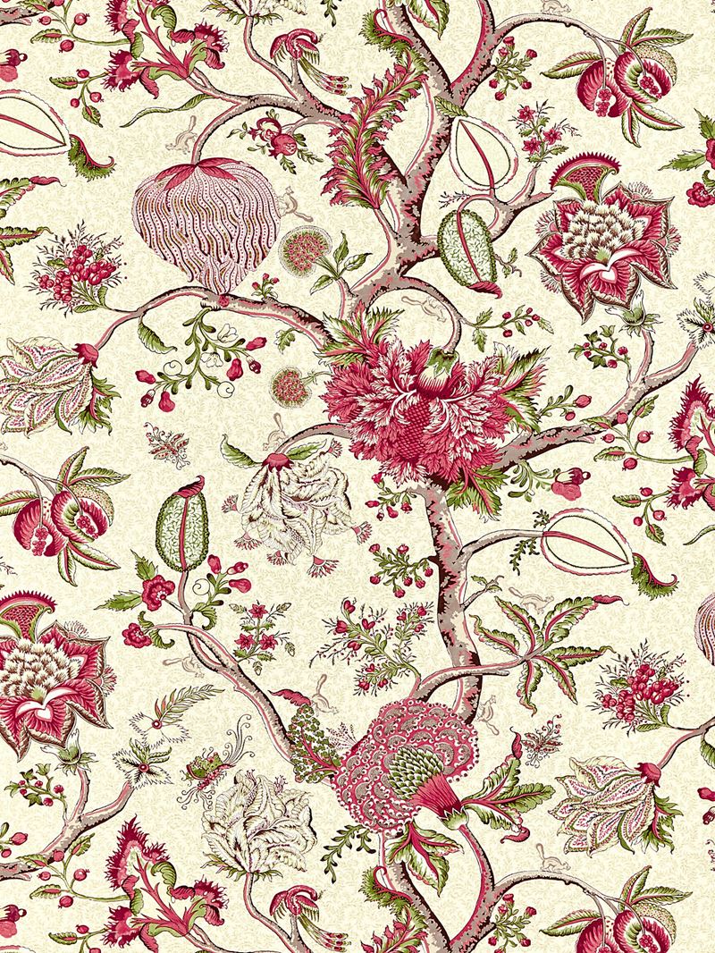 Scalamandre Fabric SC 000516430 Pondicherry Cotton Print Turkey Red On Lime