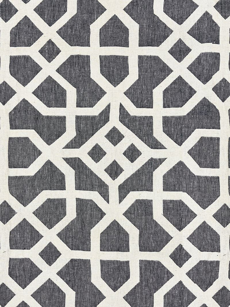 Scalamandre Fabric SC 000527149 Linen Lattice Indigo & Greige