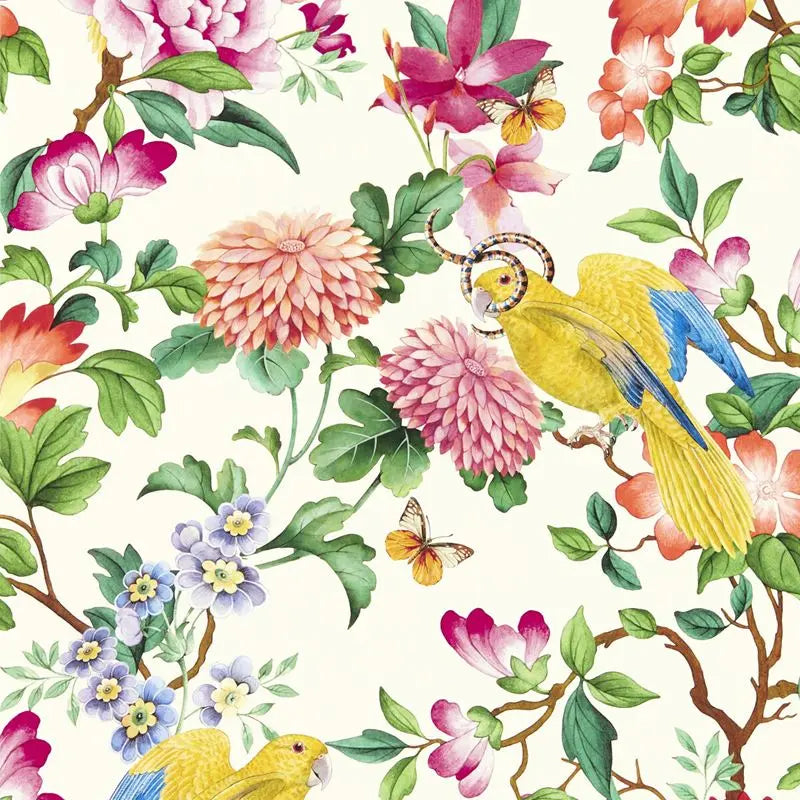 Clarke and Clarke Wallpaper W0130-2 Golden Parrot Wp Ivory