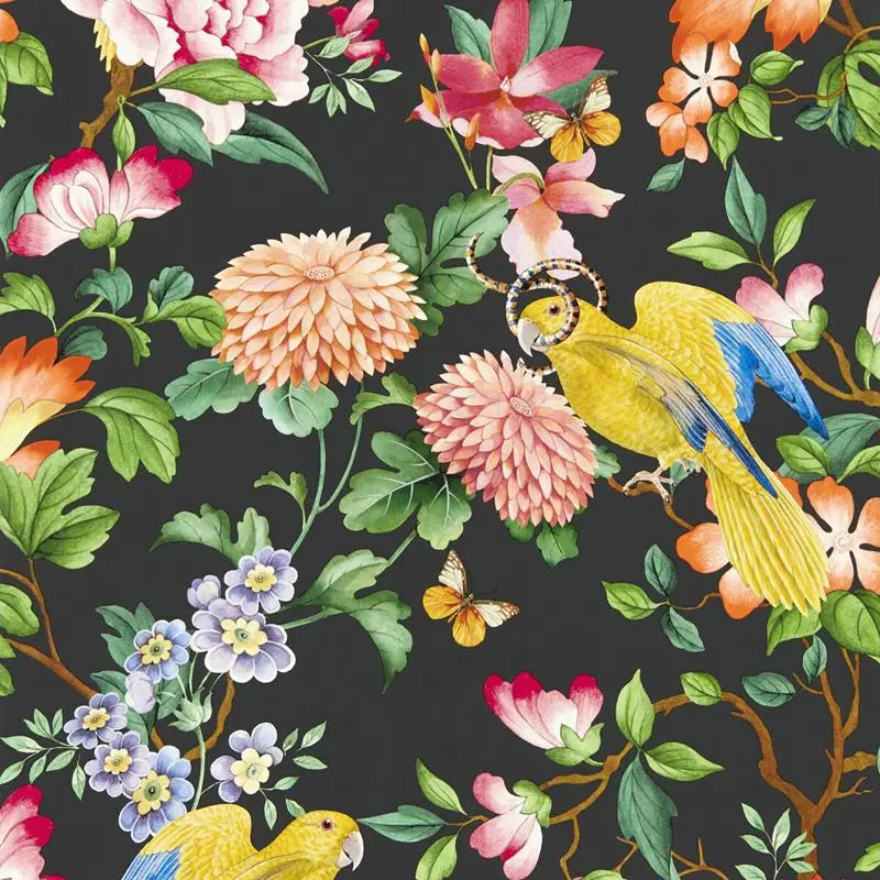 Clarke and Clarke Wallpaper W0130-4 Golden Parrot Wp Noir