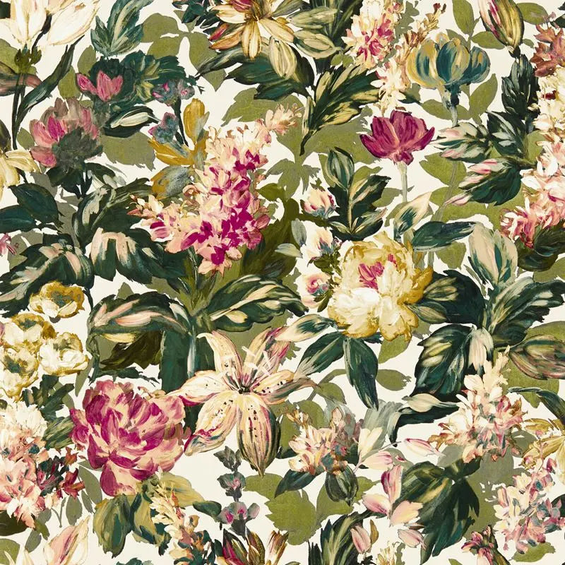 Clarke and Clarke Wallpaper W0158-3 Lilum Olive Raspberry Wp